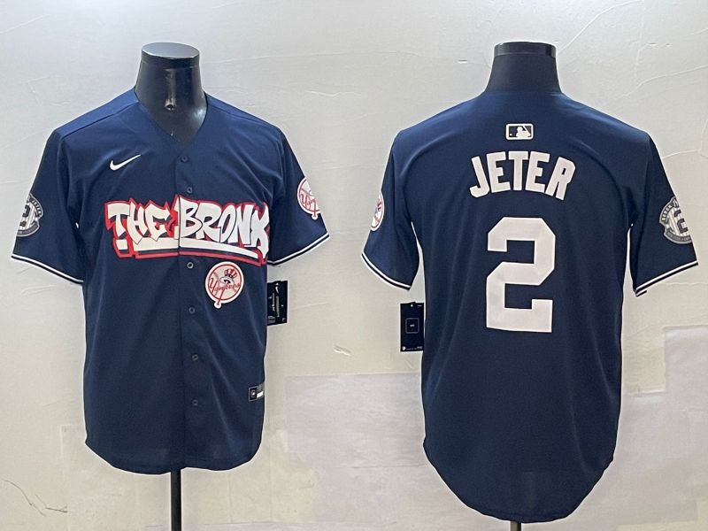 Men New York Yankees #2 Jeter Drak Blue four generations Joint Name 2025 Nike MLB Jersey style 6